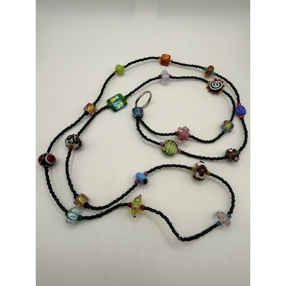 Artisan Glass Lamp Work Beaded Necklace Long Multicolor 42" READ